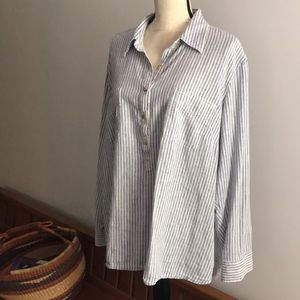 Chaps striped casual blouse tunic front pockets 3 X